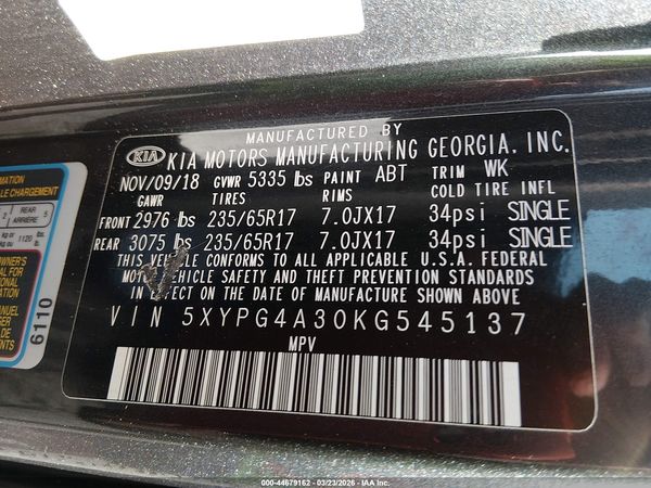 2019 KIA SORENTO 2.4L LX