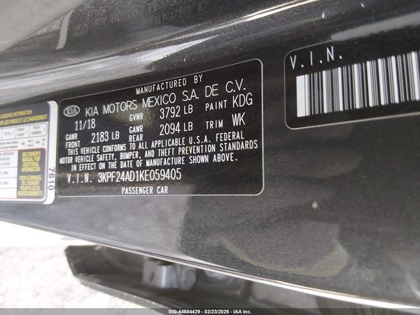 2019 KIA FORTE LXS