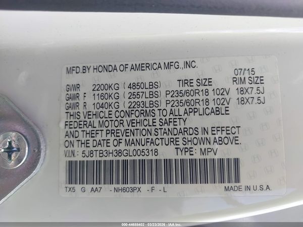 2016 ACURA RDX ACURAWATCH PLUS PKG