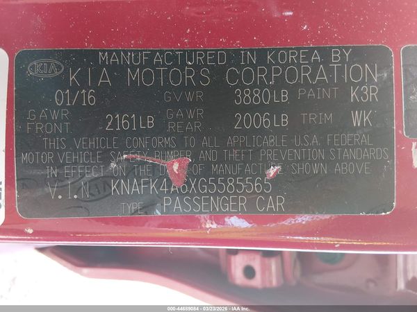 2016 KIA FORTE LX — I9