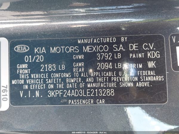 2020 KIA FORTE LXS