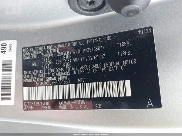 2022 TOYOTA SIENNA LE — I9