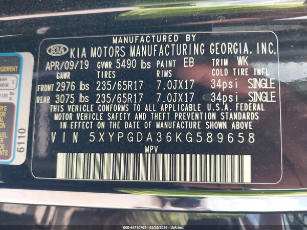 2019 KIA SORENTO 2.4L LX