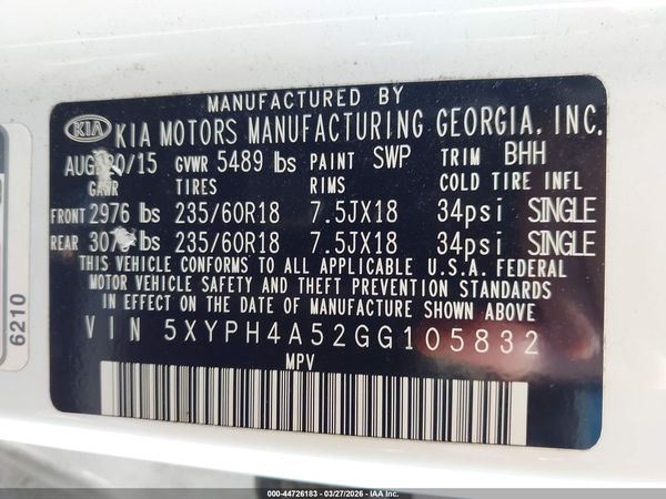 2016 KIA SORENTO 3.3L EX