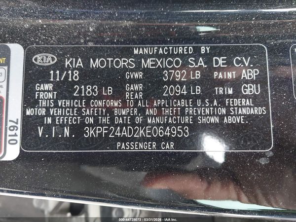 2019 KIA FORTE LXS