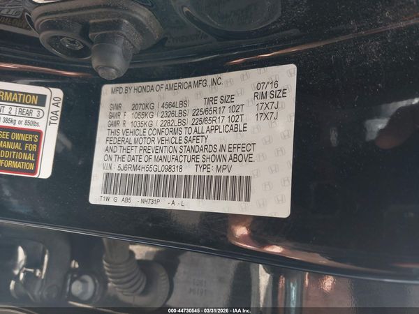 2016 HONDA CR-V EX