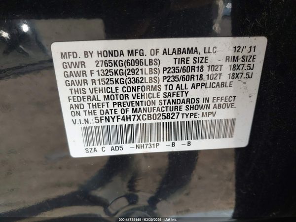 2012 HONDA PILOT EX-L