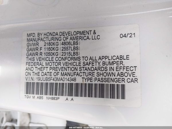 2021 ACURA TLX TECHNOLOGY PACKAGE