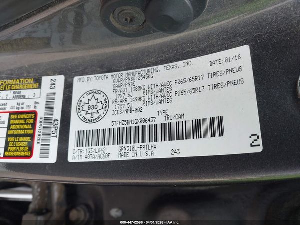 2016 TOYOTA TACOMA LIMITED