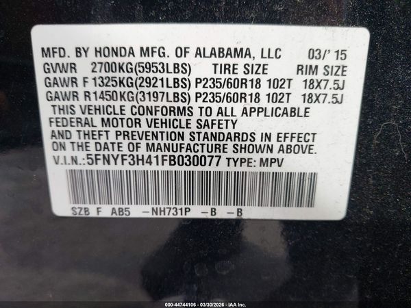 2015 HONDA PILOT EX