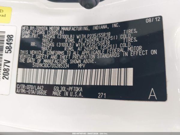 2013 TOYOTA SIENNA LIMITED V6 7 PASSENGER