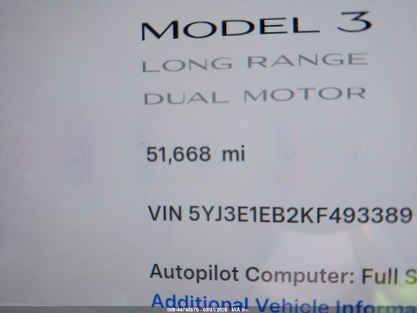 2019 TESLA MODEL 3 LONG RANGE/PERFORMANCE
