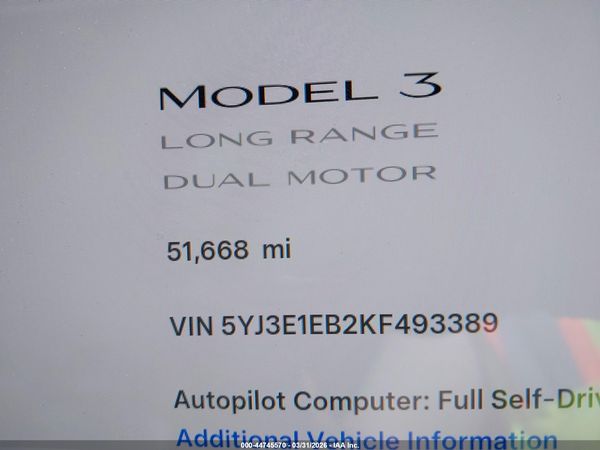 2019 TESLA MODEL 3 LONG RANGE/PERFORMANCE