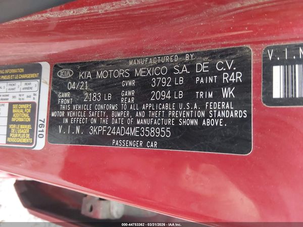 2021 KIA FORTE LXS