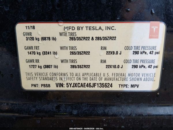 2018 TESLA MODEL X 100D/75D/P100D