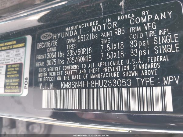 2017 HYUNDAI SANTA FE SE