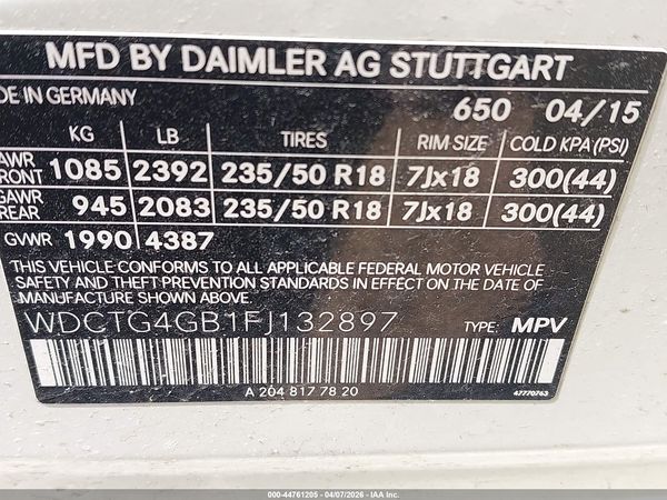 2015 MERCEDES-BENZ GLA 250 4MATIC