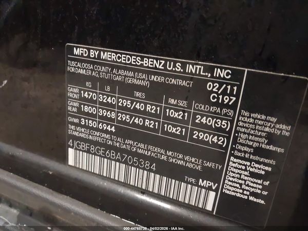 2011 MERCEDES-BENZ GL 550 GL550 4-MATIC