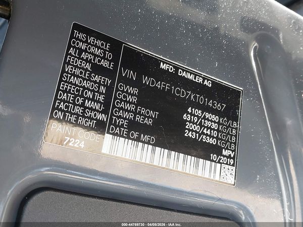 2019 MERCEDES-BENZ SPRINTER 2500 HIGH ROOF V6