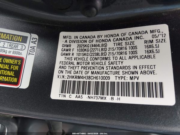 2012 HONDA CR-V LX