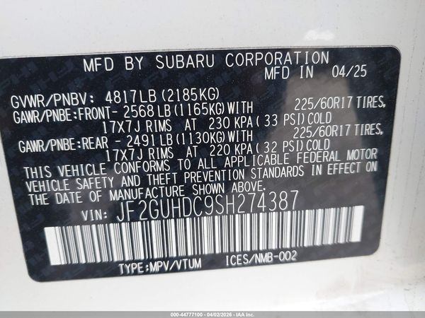2025 SUBARU CROSSTREK PREMIUM — I9