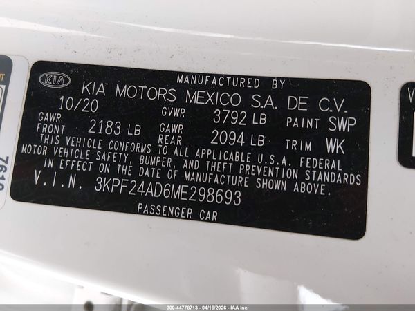 2021 KIA FORTE LXS
