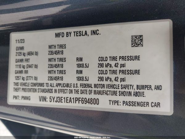 2023 TESLA MODEL 3 REAR-WHEEL DRIVE