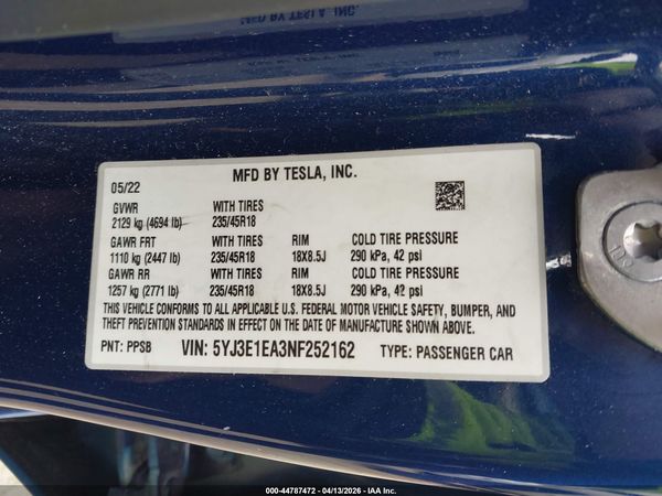 2022 TESLA MODEL 3 REAR-WHEEL DRIVE