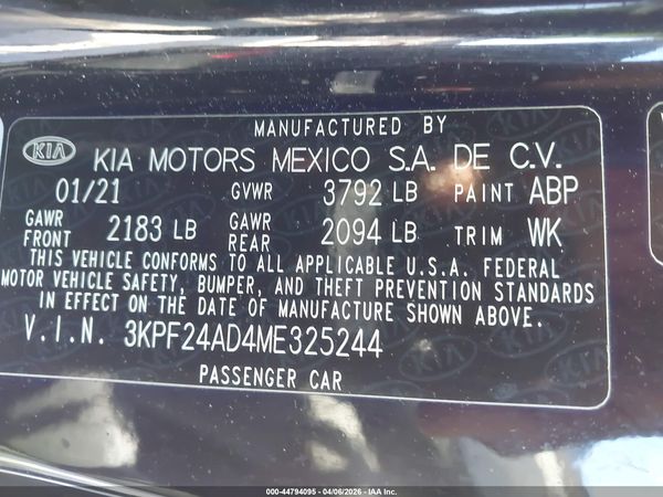 2021 KIA FORTE LXS