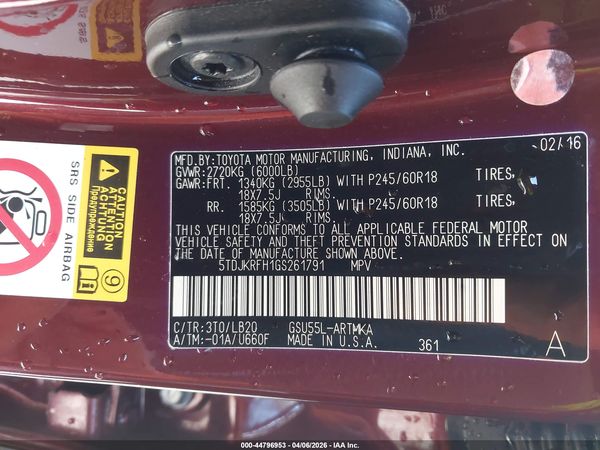 2016 TOYOTA HIGHLANDER XLE V6