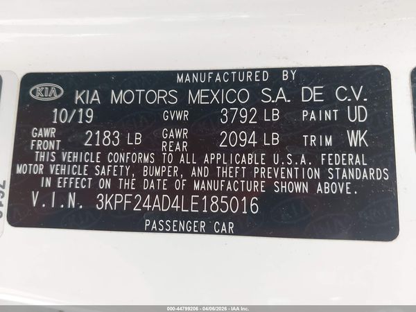 2020 KIA FORTE LXS