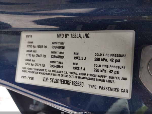 2019 TESLA MODEL 3 LONG RANGE/PERFORMANCE