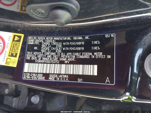 2016 TOYOTA HIGHLANDER XLE V6
