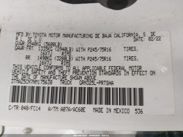 2022 TOYOTA TACOMA SR5 V6
