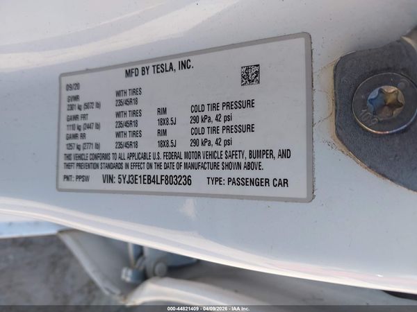 2020 TESLA MODEL 3