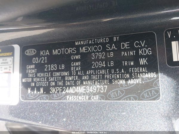 2021 KIA FORTE LXS