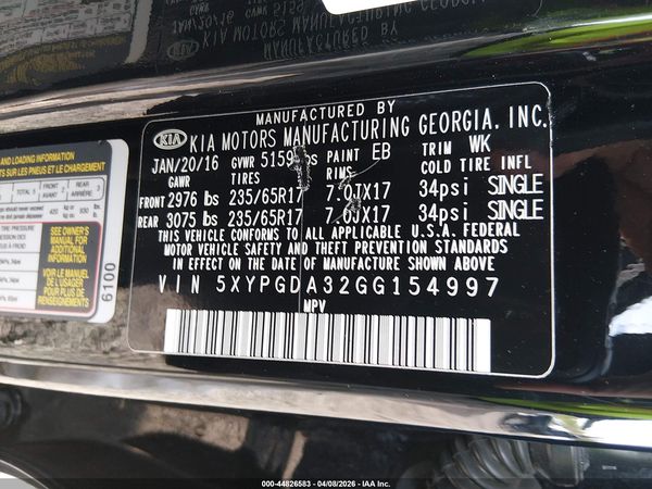 2016 KIA SORENTO 2.4L LX