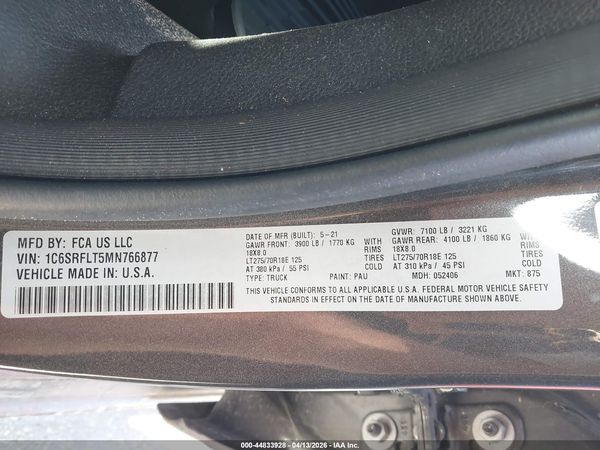2021 RAM 1500 REBEL  4X4 5'7 BOX