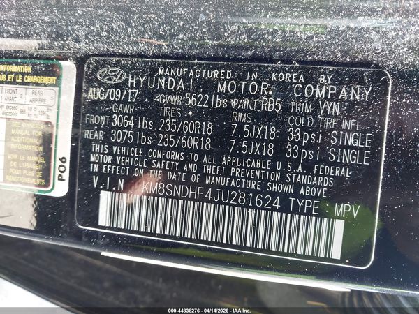 2018 HYUNDAI SANTA FE SE