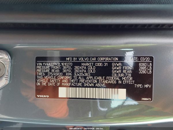 2020 VOLVO XC90 T6 MOMENTUM 7 PASSENGER