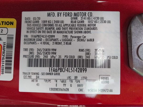2020 FORD MUSTANG GT PREMIUM FASTBACK