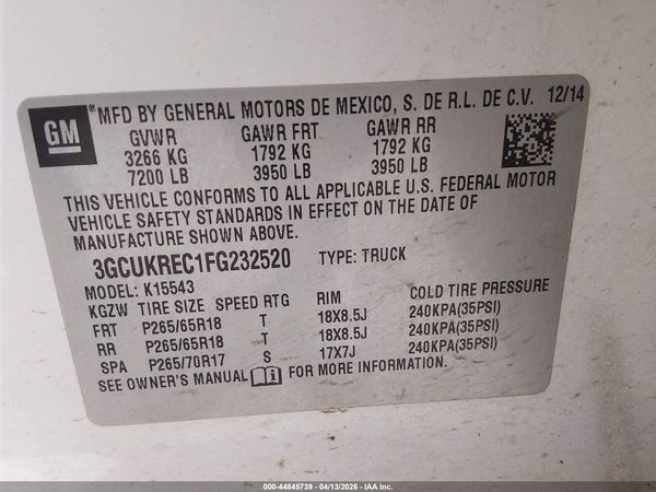 2015 CHEVROLET SILVERADO 1500 1LT — I9