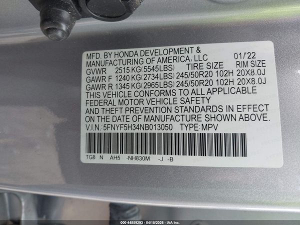 2022 HONDA PILOT 2WD SPORT
