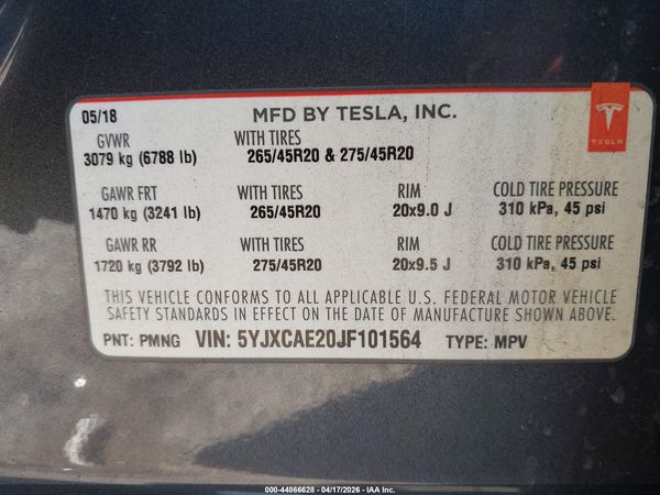 2018 TESLA MODEL X 100D/75D/P100D