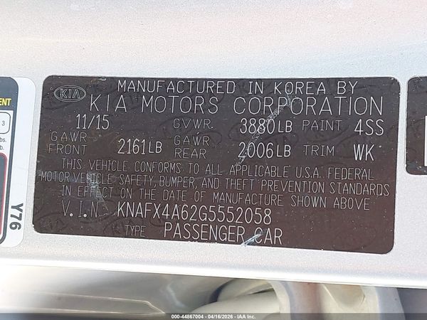 2016 KIA FORTE LX