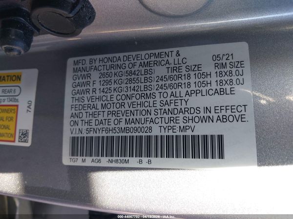 2021 HONDA PILOT AWD EX-L
