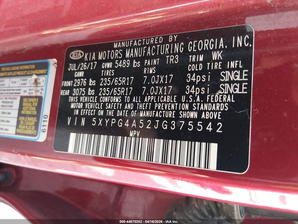 2018 KIA SORENTO 3.3L LX