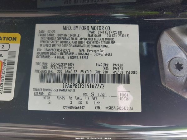 2020 FORD MUSTANG GT PREMIUM FASTBACK