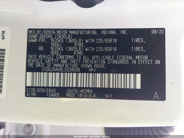 2020 TOYOTA HIGHLANDER XLE