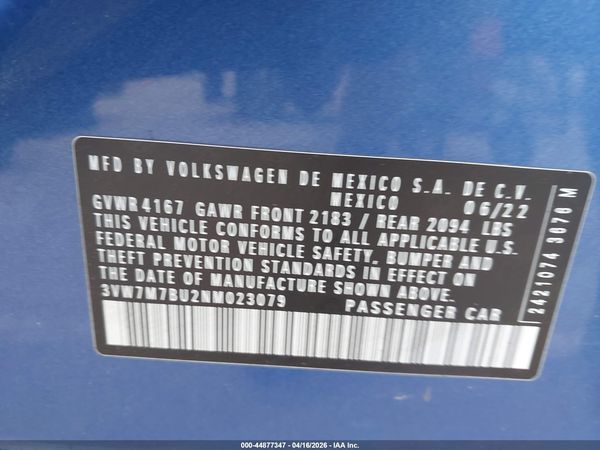 2022 VOLKSWAGEN JETTA 1.5T SE — I9
